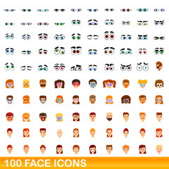 100 face icons set. Cartoon illustration of 100 face icons vector set isolated on white background