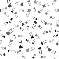 Black Baby clothes pin icon isolated seamless pattern on white background. Classic closed steel safety pin. Vector.