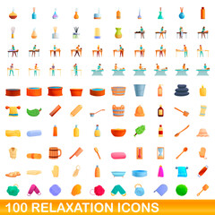 100 relaxation icons set. Cartoon illustration of 100 relaxation icons vector set isolated on white background