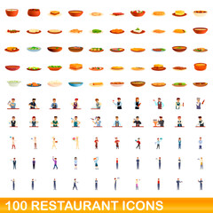Fototapeta na wymiar 100 restaurant icons set. Cartoon illustration of 100 restaurant icons vector set isolated on white background