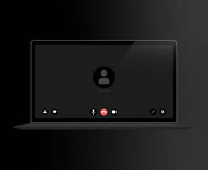 Video conference user interface on realistic laptop, video conference calls window overlay.