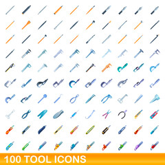 100 tool icons set. Cartoon illustration of 100 tool icons vector set isolated on white background