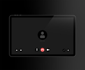 Fototapeta premium Video conference user interface on realistic tablet, video conference calls window overlay.