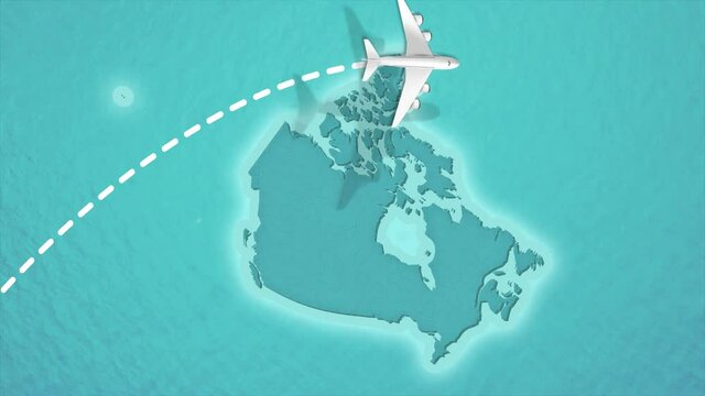 Travel Discover Visit Canada Airplane Flying over Canada Map 4K Motion Graphics Animation