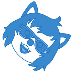 sunbathing wolf emoticon wearing dark glasses on a beach, emoji in sunglasses getting a suntan, funny cartoon character with simplistic facial expression, simple hand drawn icon from a set