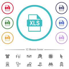 XLS file format flat color icons in circle shape outlines