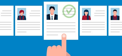 employee resume selection.recruitment banner. selected employee. human resources. Employment, job search, recruitment, recruiting, hr concepts.personnel selection.Job vacancy.concept search employee