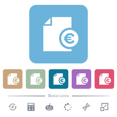 Euro financial report flat icons on color rounded square backgrounds