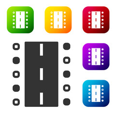 Black Airport runway for taking off and landing aircrafts icon isolated on white background. Set icons in color square buttons. Vector.