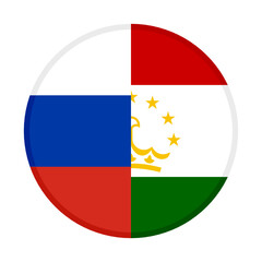 round icon with russia and tajikistan flags, isolated on white background	
