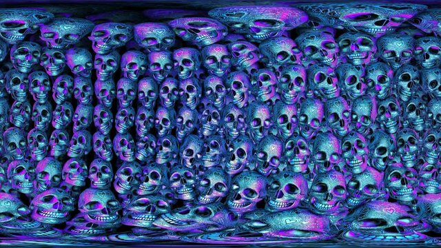 Carving metallic skulls. Spherical panorama 360 virtual reality 3D rendering. Equirectangular environment map.