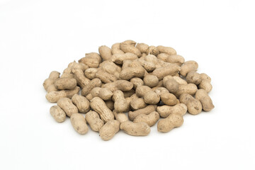 Dry peanuts on a white background.