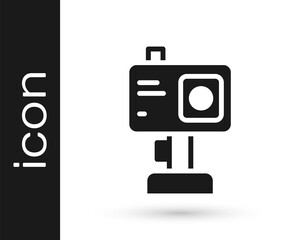 Black Action extreme camera icon isolated on white background. Video camera equipment for filming extreme sports. Vector.