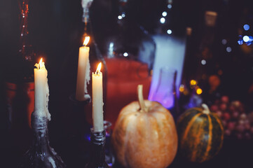 glass bottles and candles of Halloween