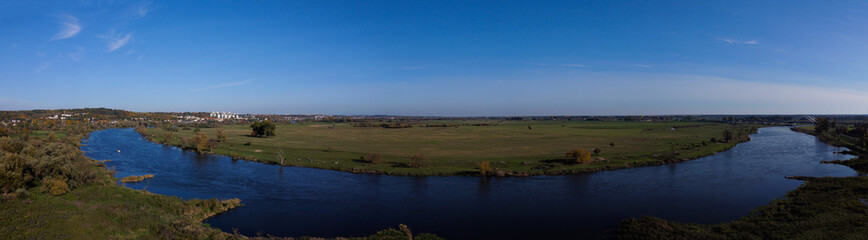 Panoramic view of Gorzow in Poland and river. Landscape.