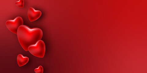 Hintergrund, Rote Herzen in 3D. Rotes Banner, Freisteller. Valentinstag, Muttertag	