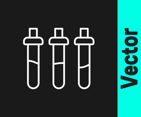 White line Reagent bottle for physics and chemistry icon isolated on black background. Vector.