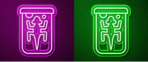 Glowing neon line Experimental animal icon isolated on purple and green background. Vector.