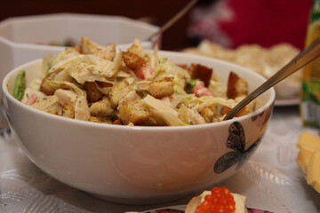 caesar salad on a home table for a holiday
