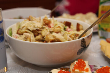 caesar salad on a home table for a holiday