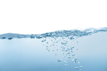 Water splash Aqua flowing in waves and creating bubbles Drops on the water surface feel fresh and clean isolated on white background.