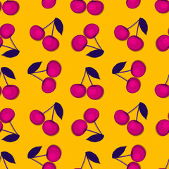 Vector cherry seamless pattern. Sweet cherries.