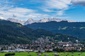 Fototapeta na wymiar mountain view of the karwendel mountains with clouds in bavaria, germany