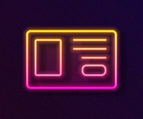Glowing neon line Identification badge icon isolated on black background. It can be used for presentation, identity of the company, advertising. Vector.