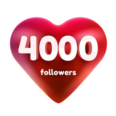 Followers thank you. Red heart for Social Network friends, followers, Web user Thank you celebrate of subscribers or followers and likes.
