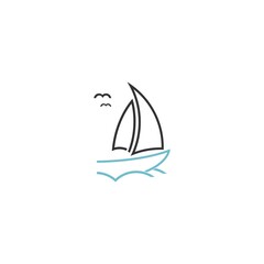 Design canoe Ship with ocean LineArt Design Logo Icon Design Vector 