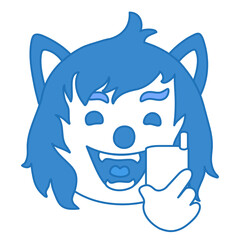 emoji wolf taking selfie using a cell phone, funny cartoon character with simplistic facial expression, simple hand drawn emoticon, vector illustration