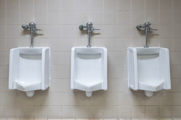 Three Urinals in public toilet