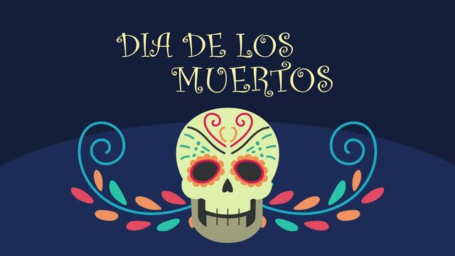 dia de los muertos lettering animation with skull head