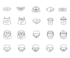 Protection Kit Icon Set. Mouth Mask and Face Shield Icon Set. Vector Design Illustration