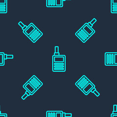 Green line Baby Monitor Walkie Talkie icon isolated seamless pattern on blue background. Vector.