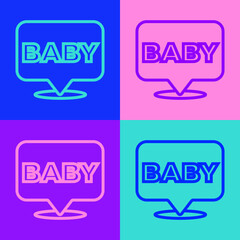 Pop art line Baby icon isolated on color background. Vector.