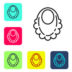 Black line Baby bib icon isolated on white background. Set icons in color square buttons. Vector.