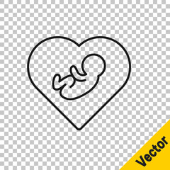 Black line Baby inside heart icon isolated on transparent background. Vector.