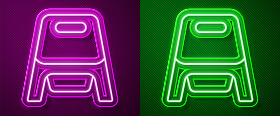 Glowing neon line Baby potty icon isolated on purple and green background. Chamber pot. Vector.