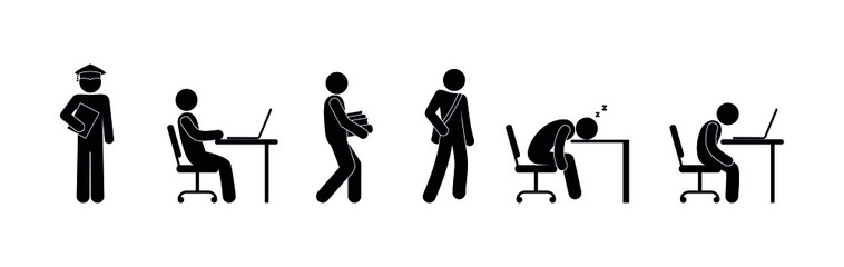 student icon, learning illustration, stick figure man pictogram