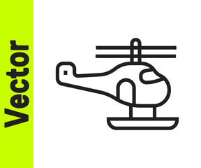 Black line Helicopter aircraft vehicle icon isolated on white background. Vector.