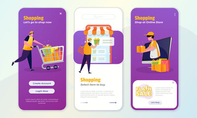 Onboard screen concept with illustration of online shop application