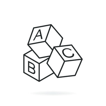 Alphabet cubes line icon isolated on white background. Vector illustration