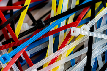 Close up of piled up zip ties