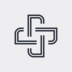 Complex Geometric Contemporary Element. Icon for Business Corporate Sign. Abstract Merged Figures for Websites, Web Design, Mobile App on Gray