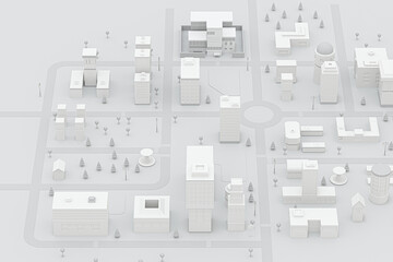 Downtown building, simulation city, 3d rendering.
