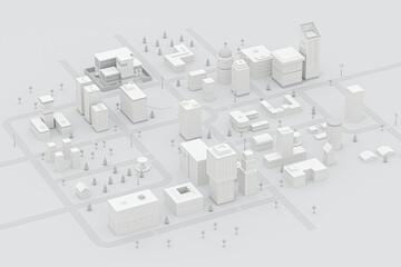 Downtown building, simulation city, 3d rendering.