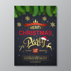 Merry christmas and happy new year party poster design template