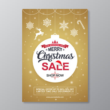 Merry christmas and happy new year sale poster design template