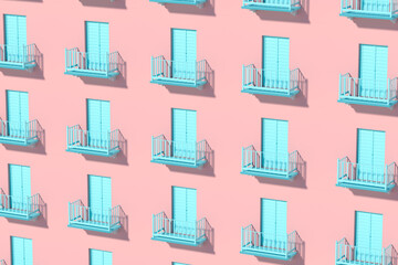 Balcony structure outside the building, 3d rendering.
